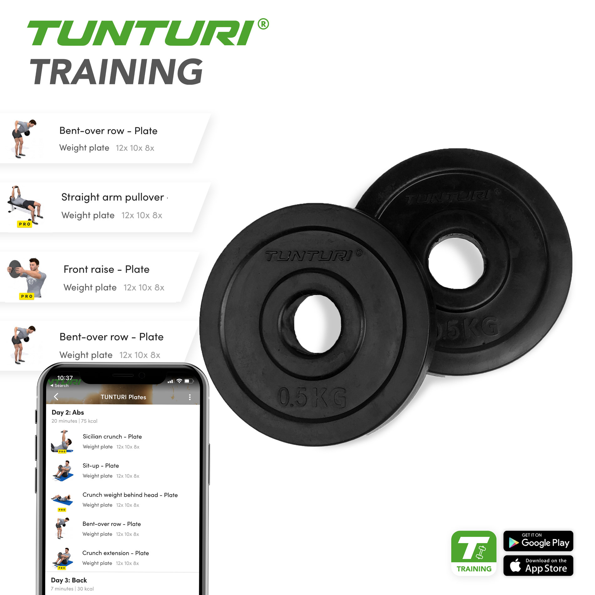 Raskuskettad TUNTURI Rubber Plates, 30 mm, 0.5kg (paar)