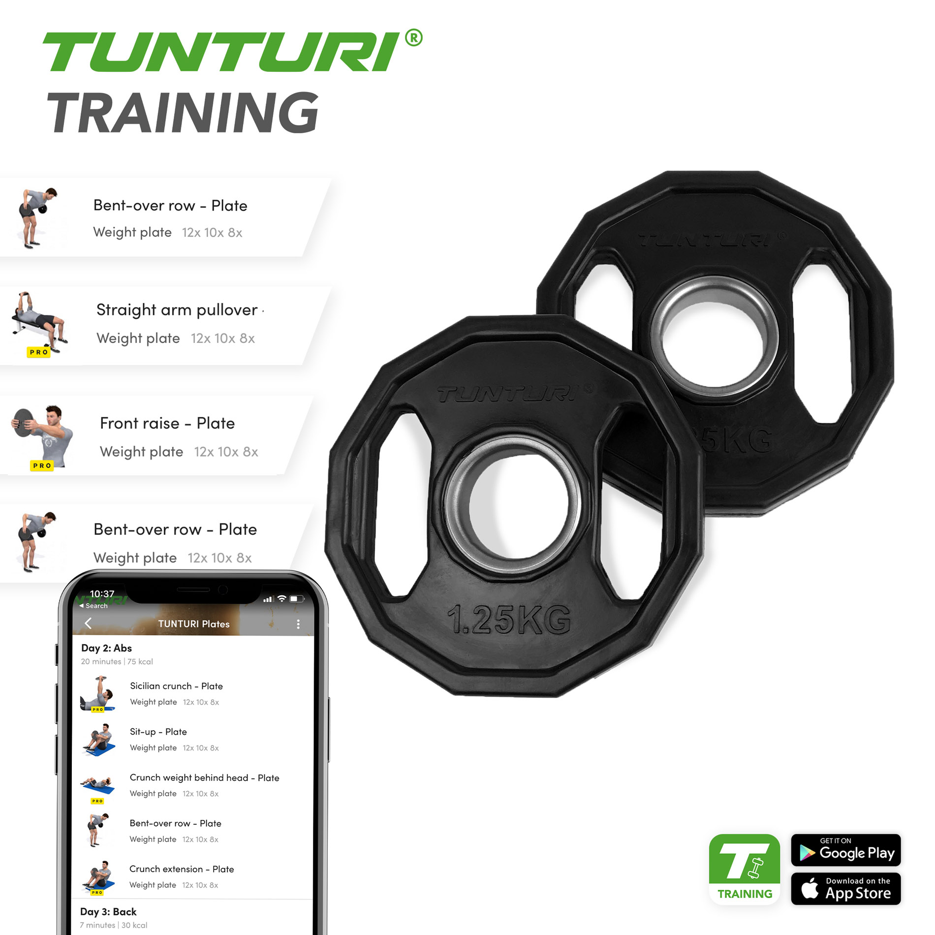 Raskuskettad TUNTURI Olympic Rubber Plates, 50 mm, 1.25kg