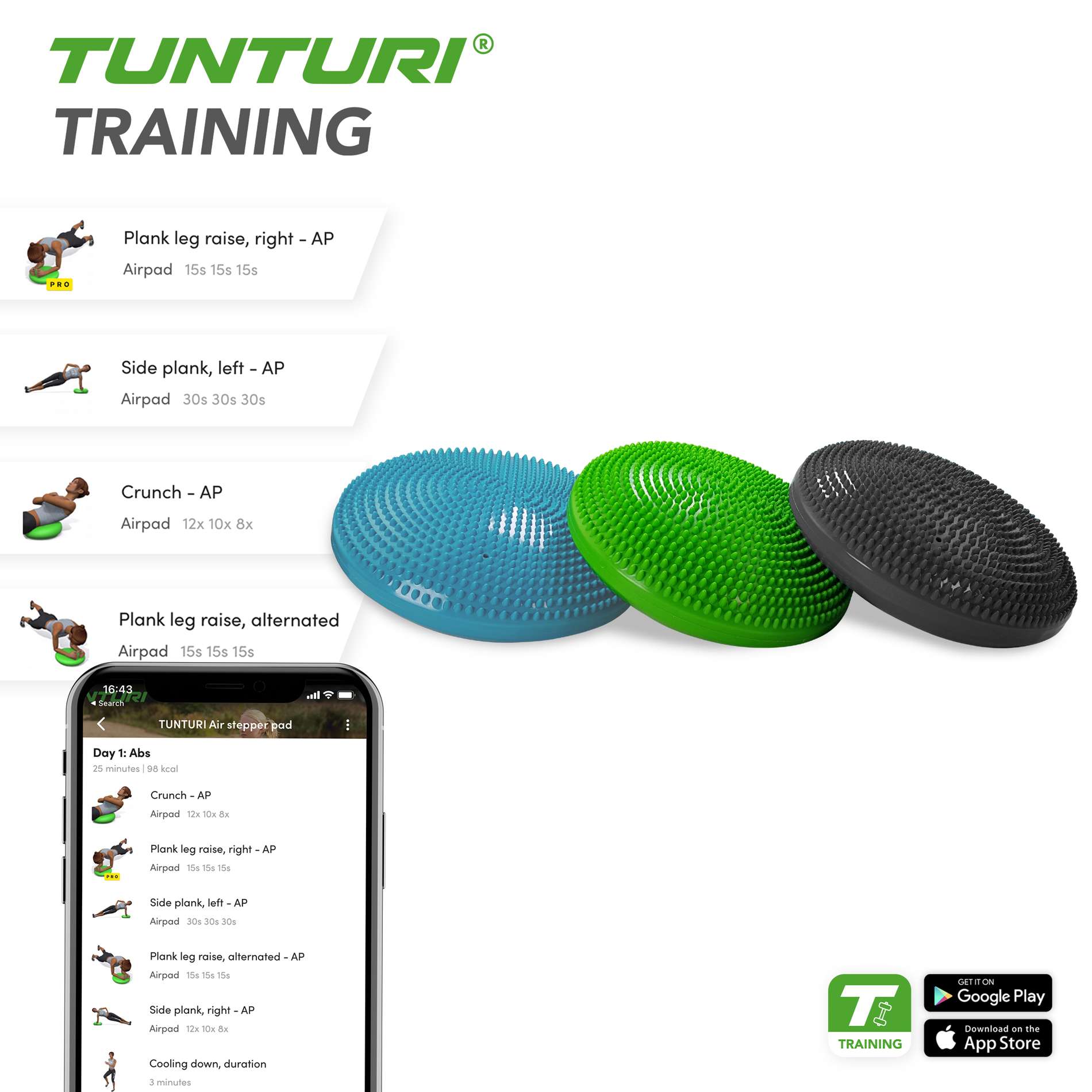 Tasakaalupadi TUNTURI Air Stepper Pad Turquoise