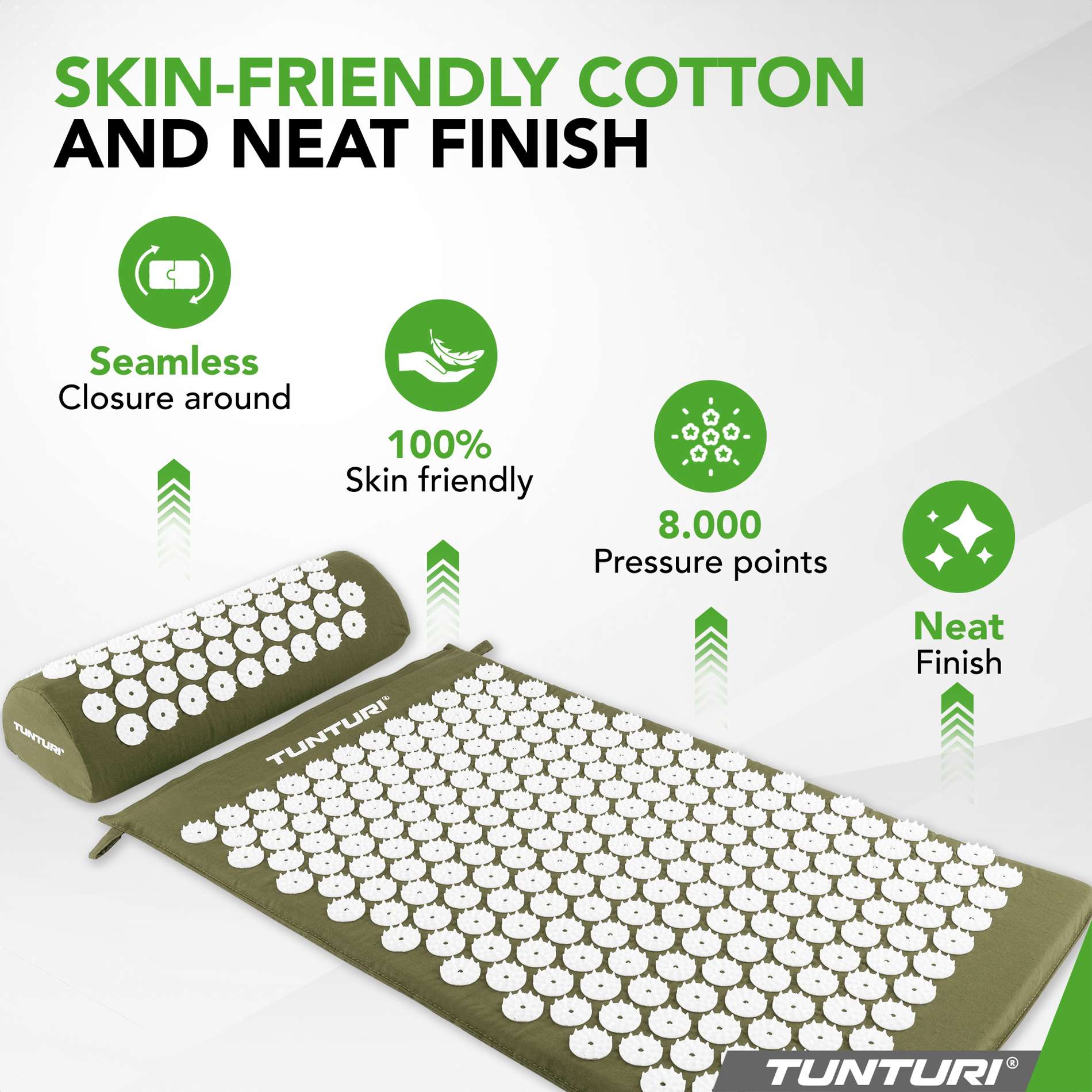 Akupunktuurimatt ja -padi TUNTURI Acupressure Mat And Pillow, Army Green