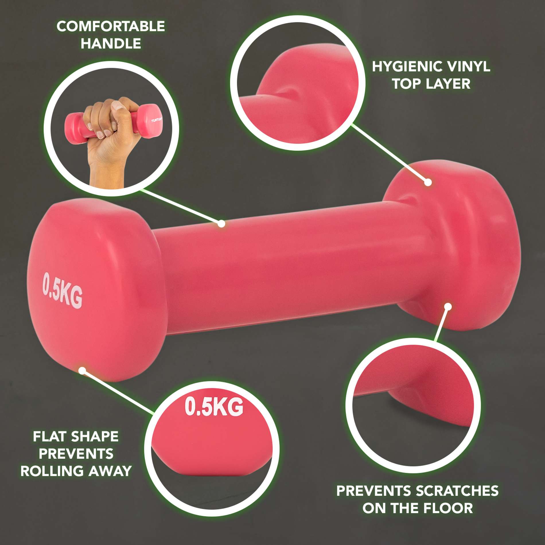 Hantlid TUNTURI Vinyl Dumbbells 2 x 0,5 kg, roosa