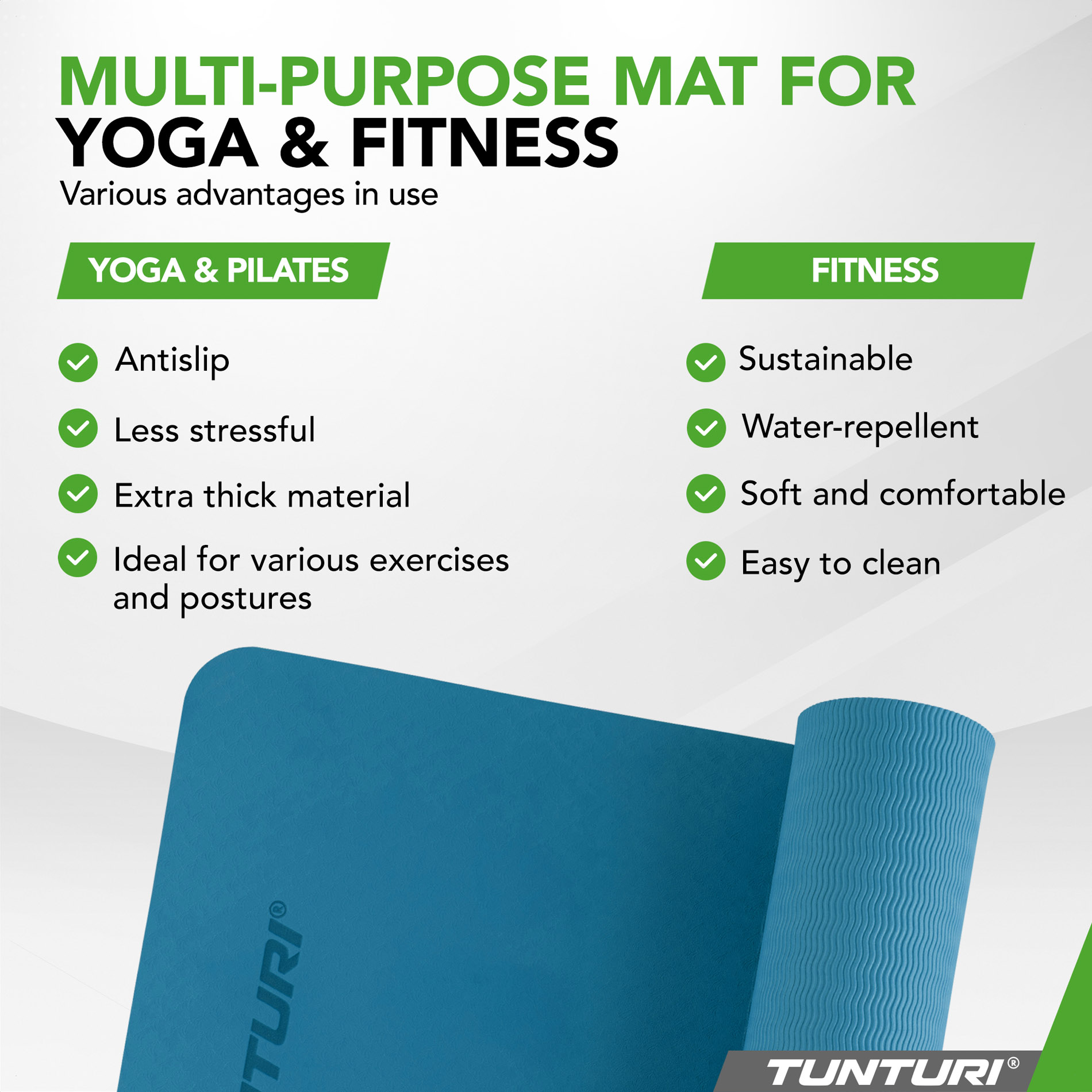 Joogamatt Tunturi Yogamat 8mm, Petrol Blue