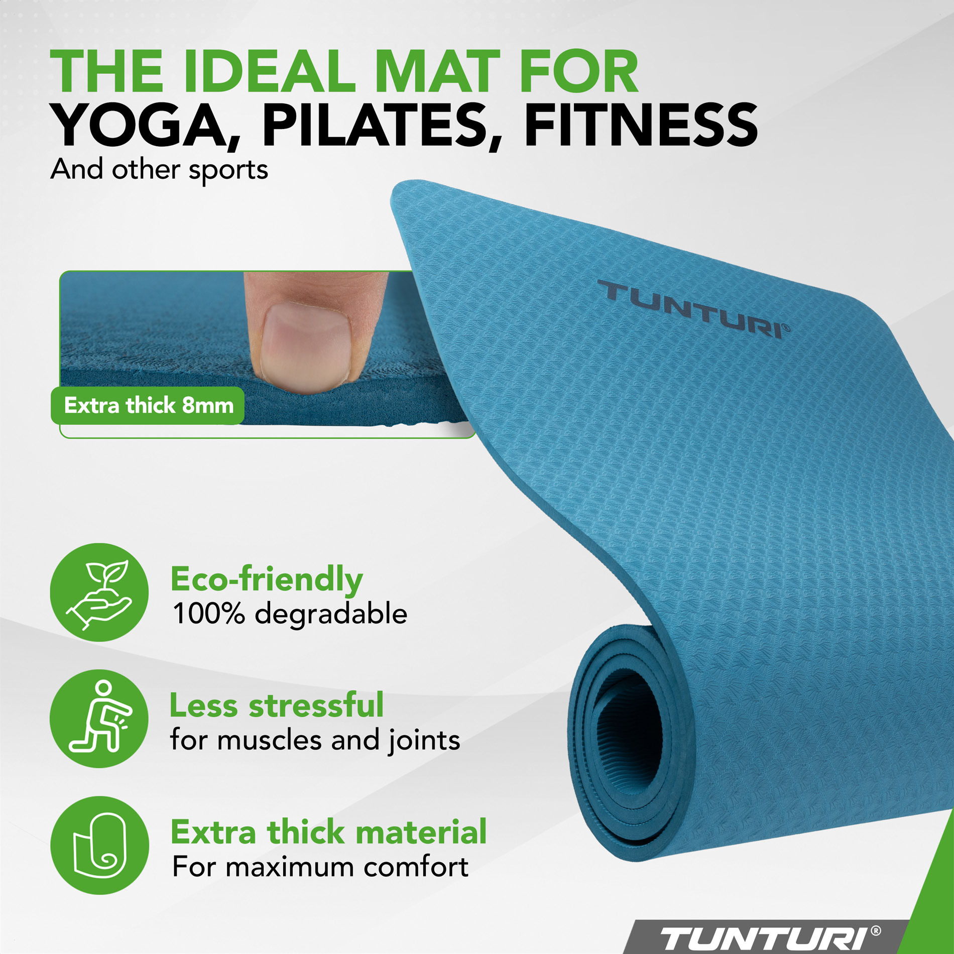 Joogamatt Tunturi Yogamat 8mm, Petrol Blue
