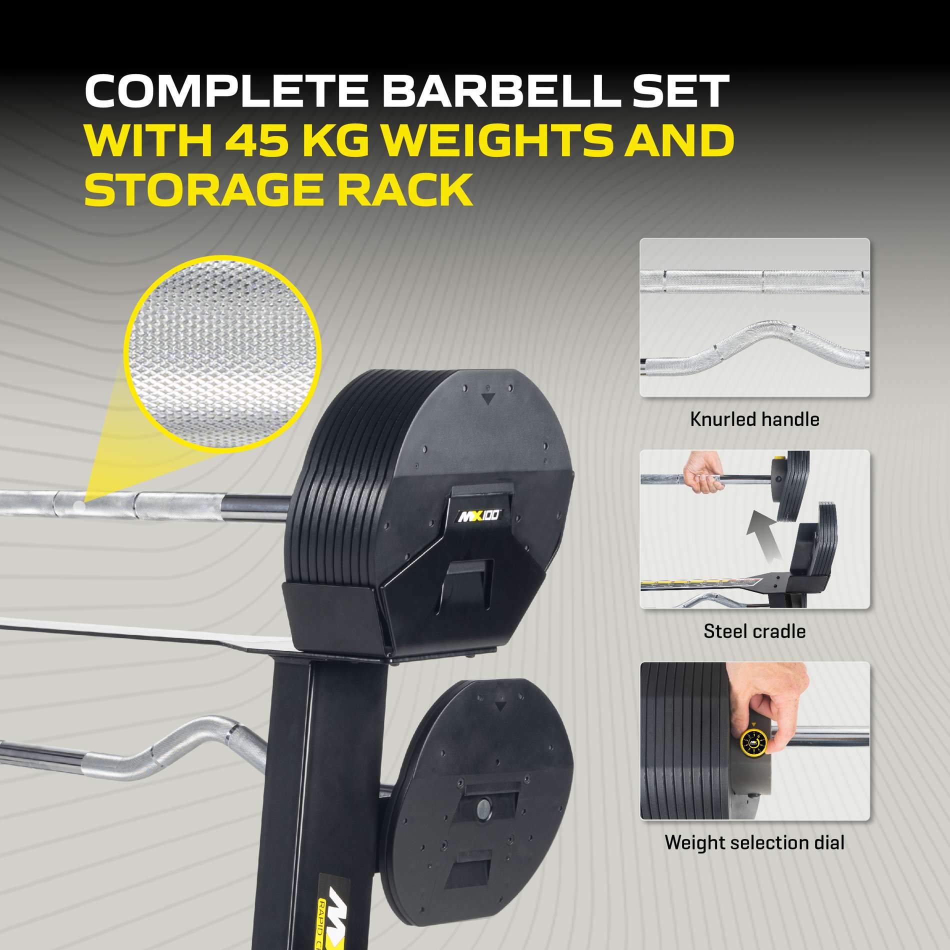 Reguleeritav tõstekang TUNTURI MX100 Barbell 12,8 – 45,5 kg