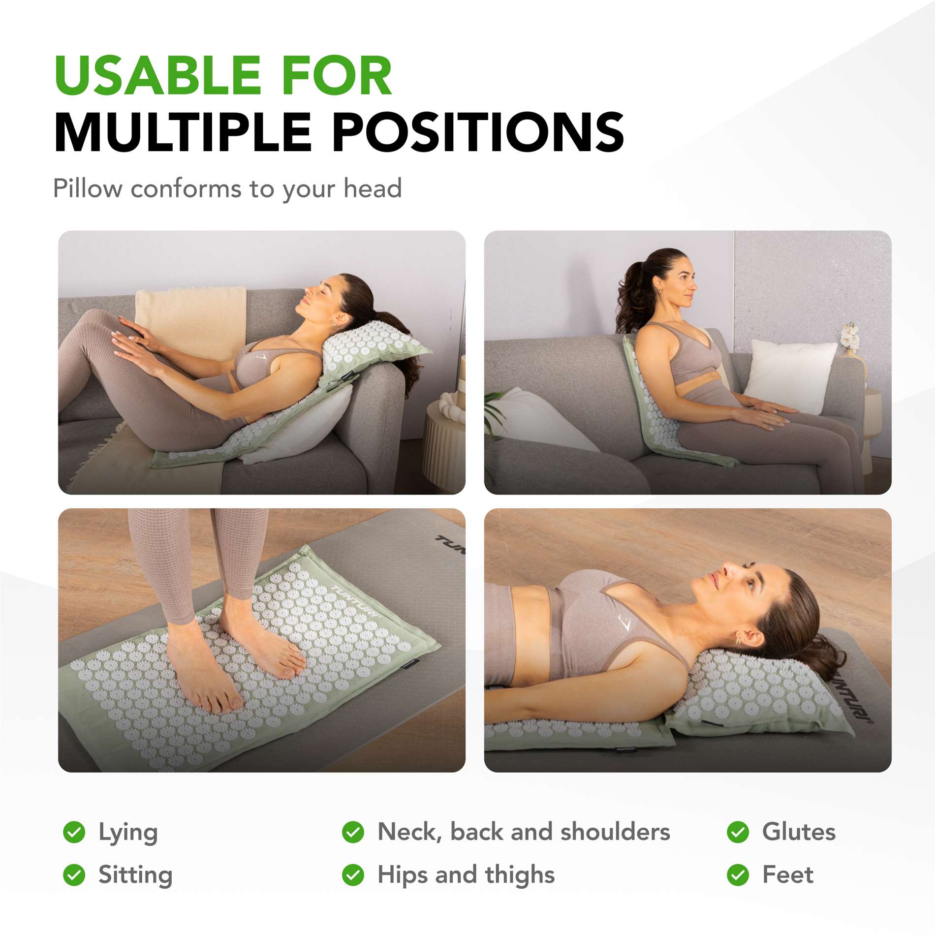 Punktimassaaži matt jaa padi TUNTURI PRO Acupressure Mat And Pillow, Mint