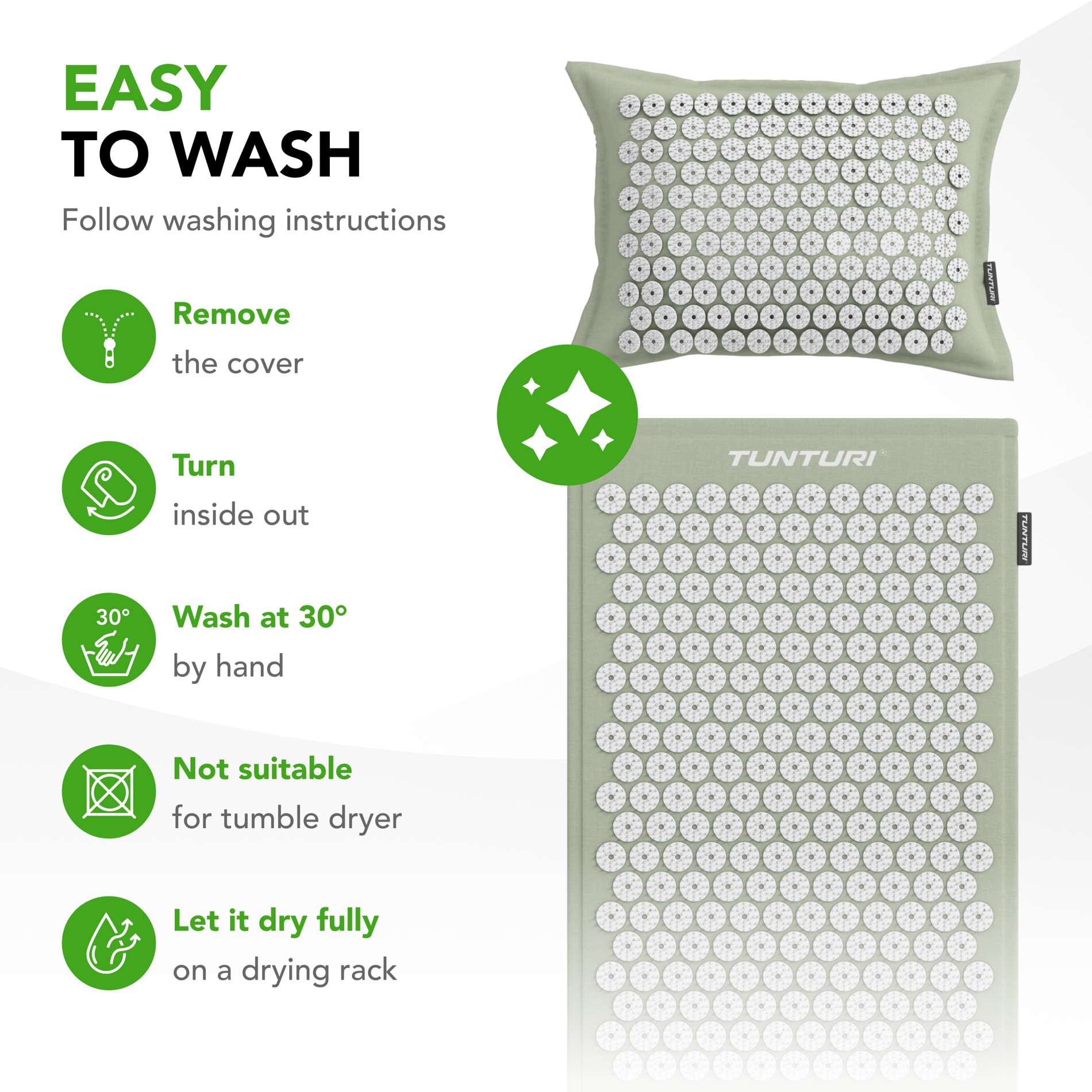 Punktimassaaži matt jaa padi TUNTURI PRO Acupressure Mat And Pillow, Mint