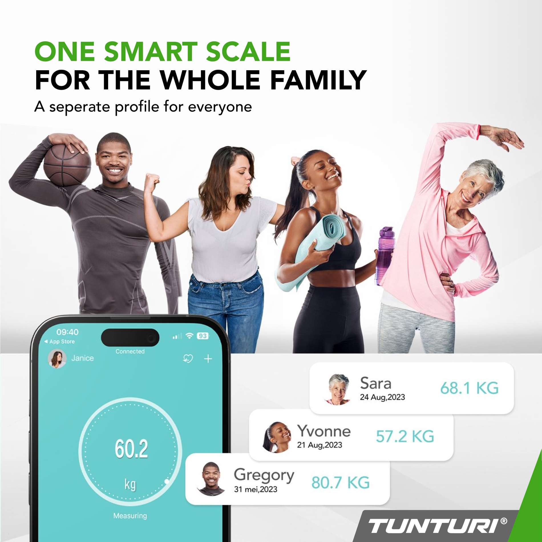 Kaal TUNTURI SC30 Smart Scale with App, valge
