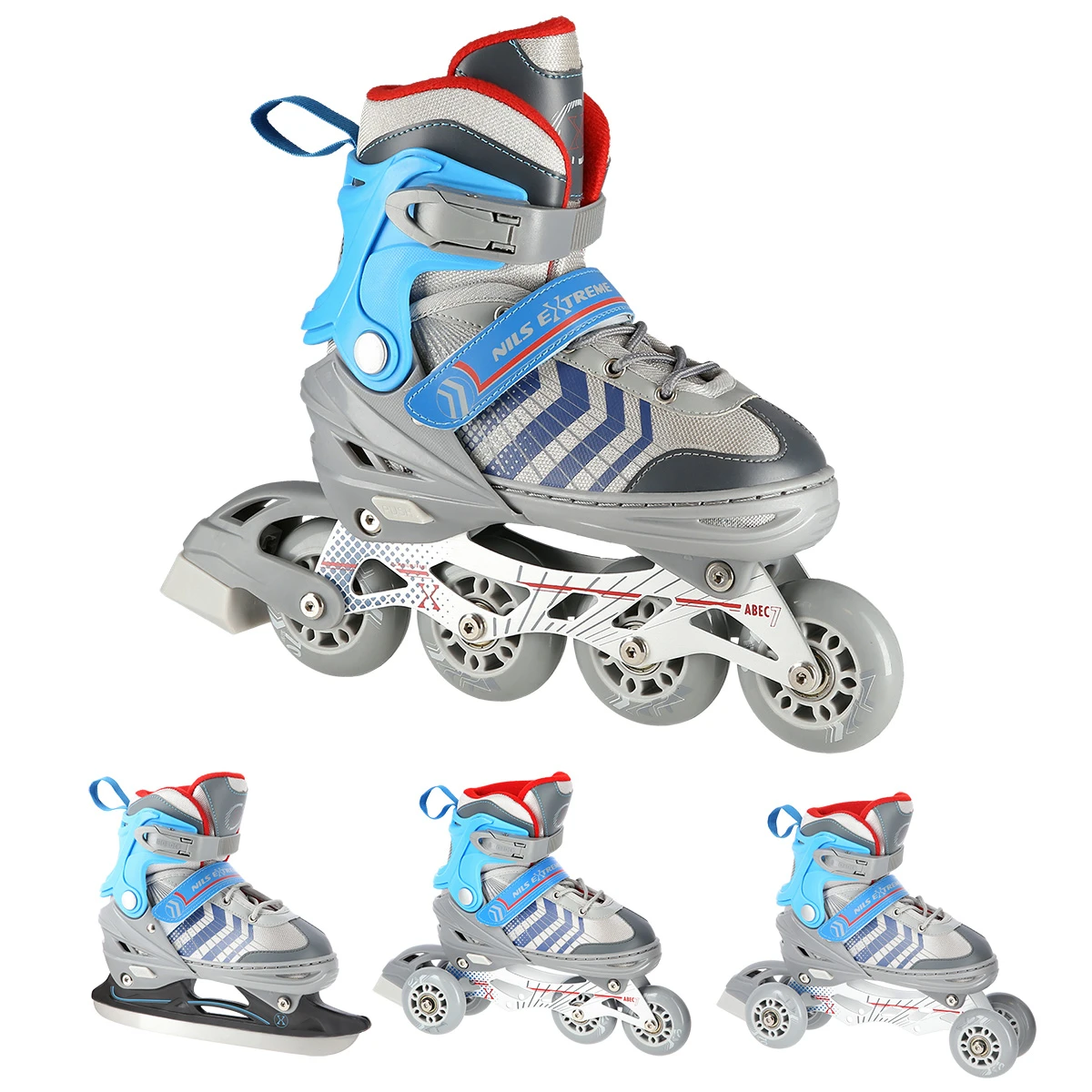 4in1 (rull)uisud NILS EXTREME NH18192 In-line Skates/Hockey Ice Skates, hall-sinine, M (34-38)