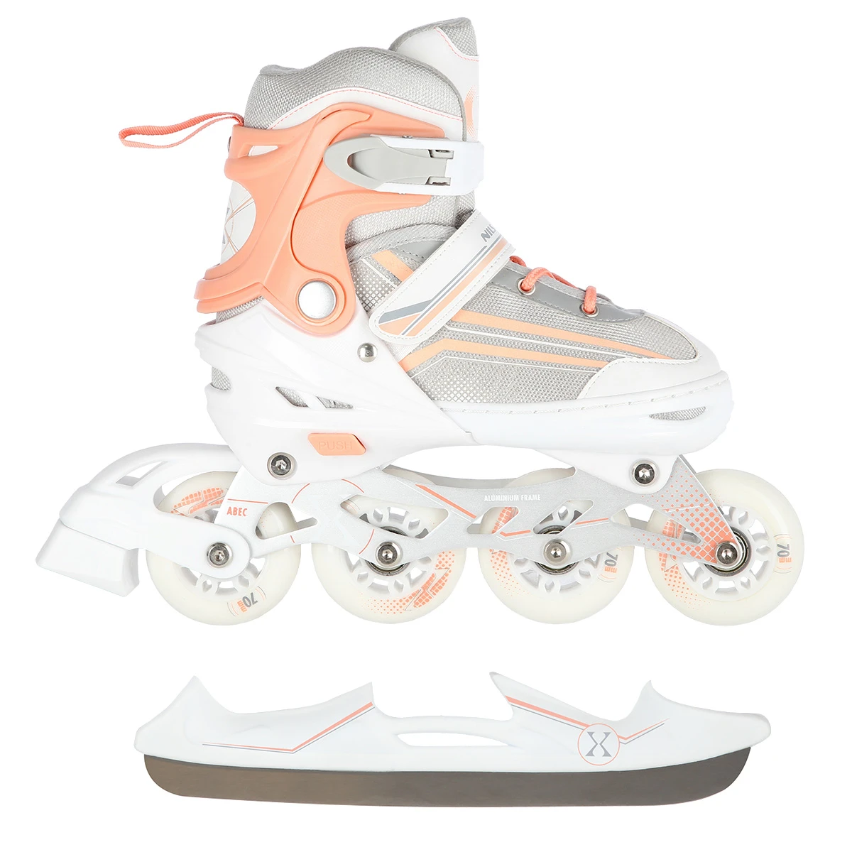 2in1 (rull)uisud NILS EXTREME NH18190 In-line Skates/Figure Ice Skates, M (34-38), White/Pink