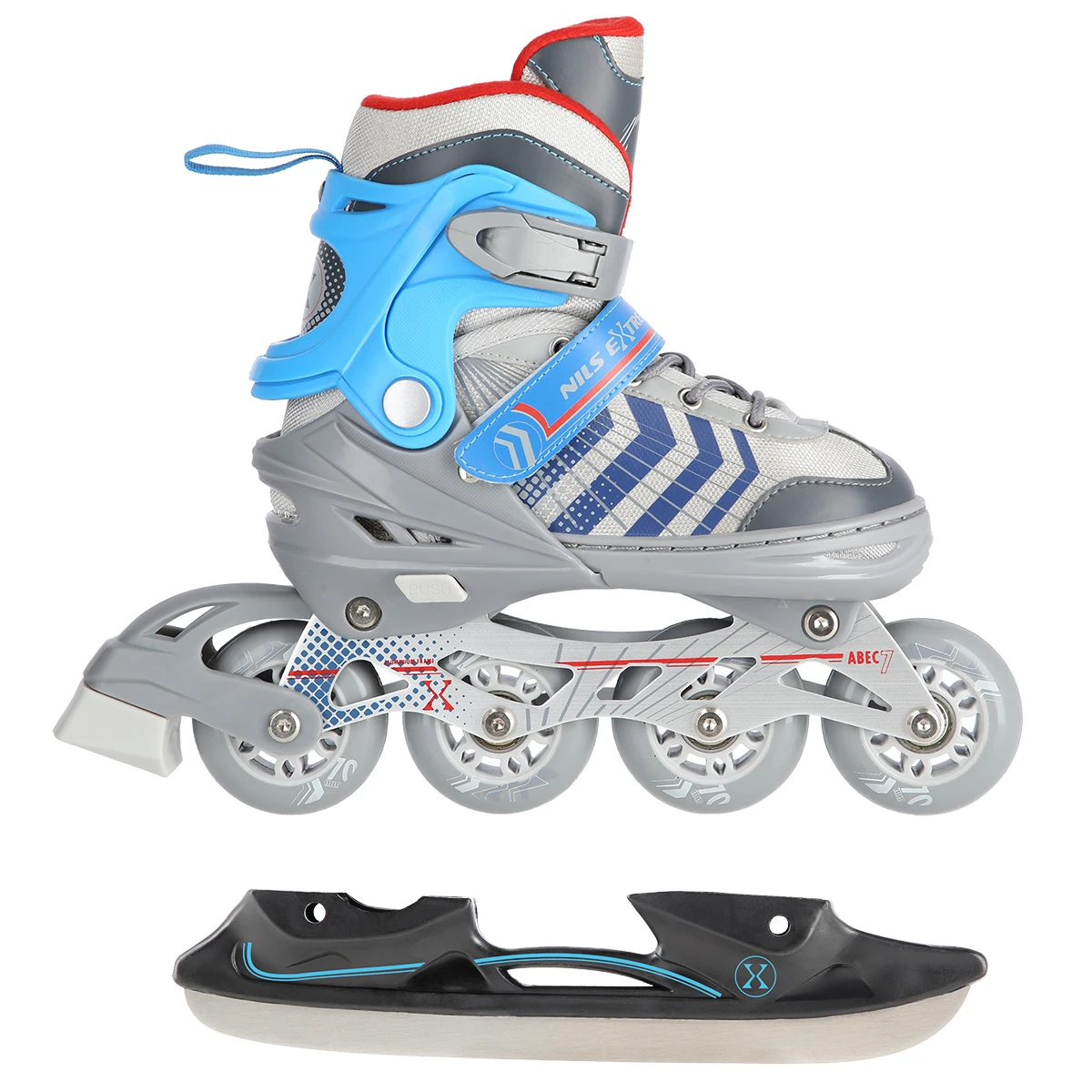 4in1 (rull)uisud NILS EXTREME NH18192 In-line Skates/Hockey Ice Skates, L (39-43), Grey/Blue