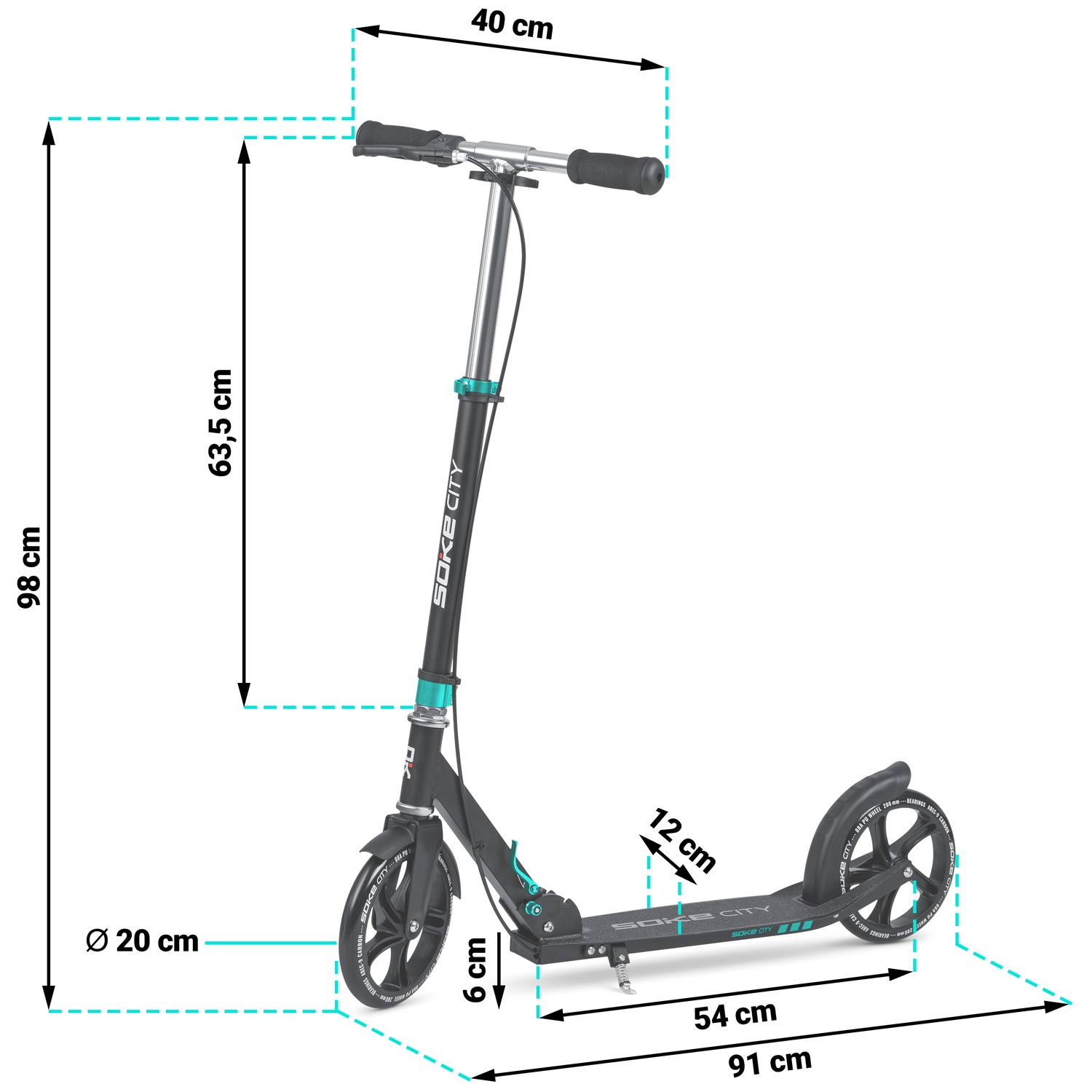 Tõukeratas SOKE City, must-türkiis
