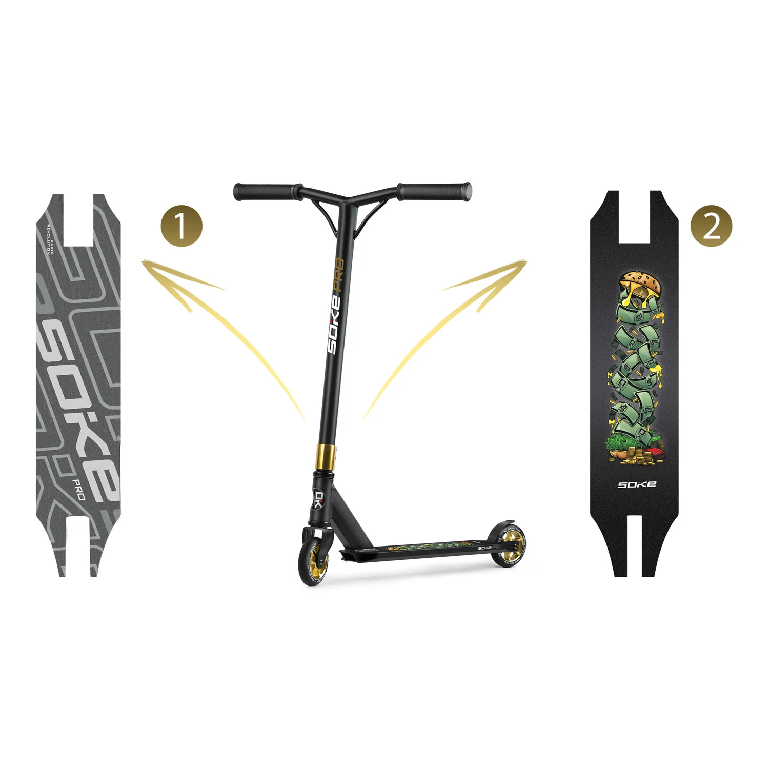 Trikitõukeratas SOKE PRO must-kuldne