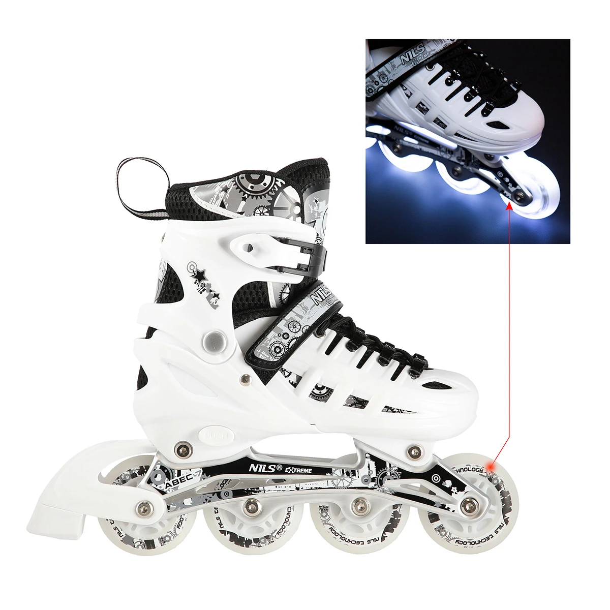 4in1 (rull)uisud NILS EXTREME NH10905 LED In-line Skates/Hockey Ice Skates, S (31-34), White/Black
