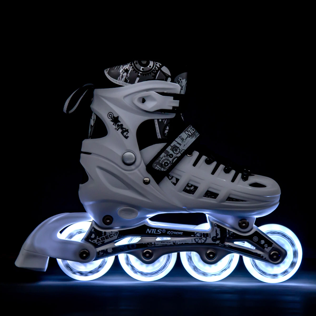 4in1 (rull)uisud NILS EXTREME NH10905 LED In-line Skates/Hockey Ice Skates, S (31-34), White/Black