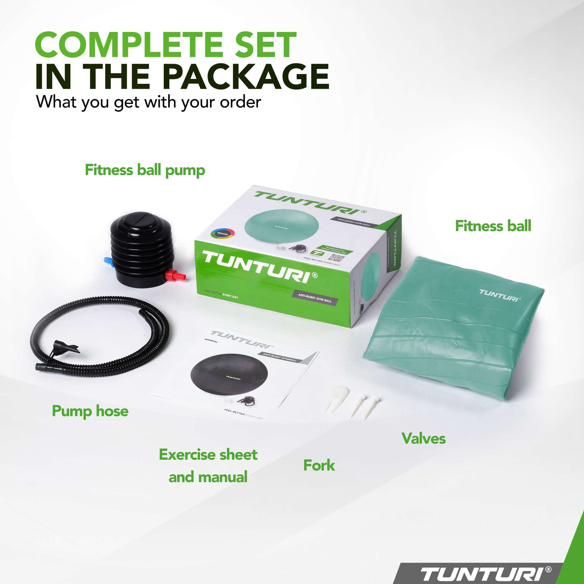 Võimlemispall TUNTURI Gymball 55cm, Anti-Burst, Mint