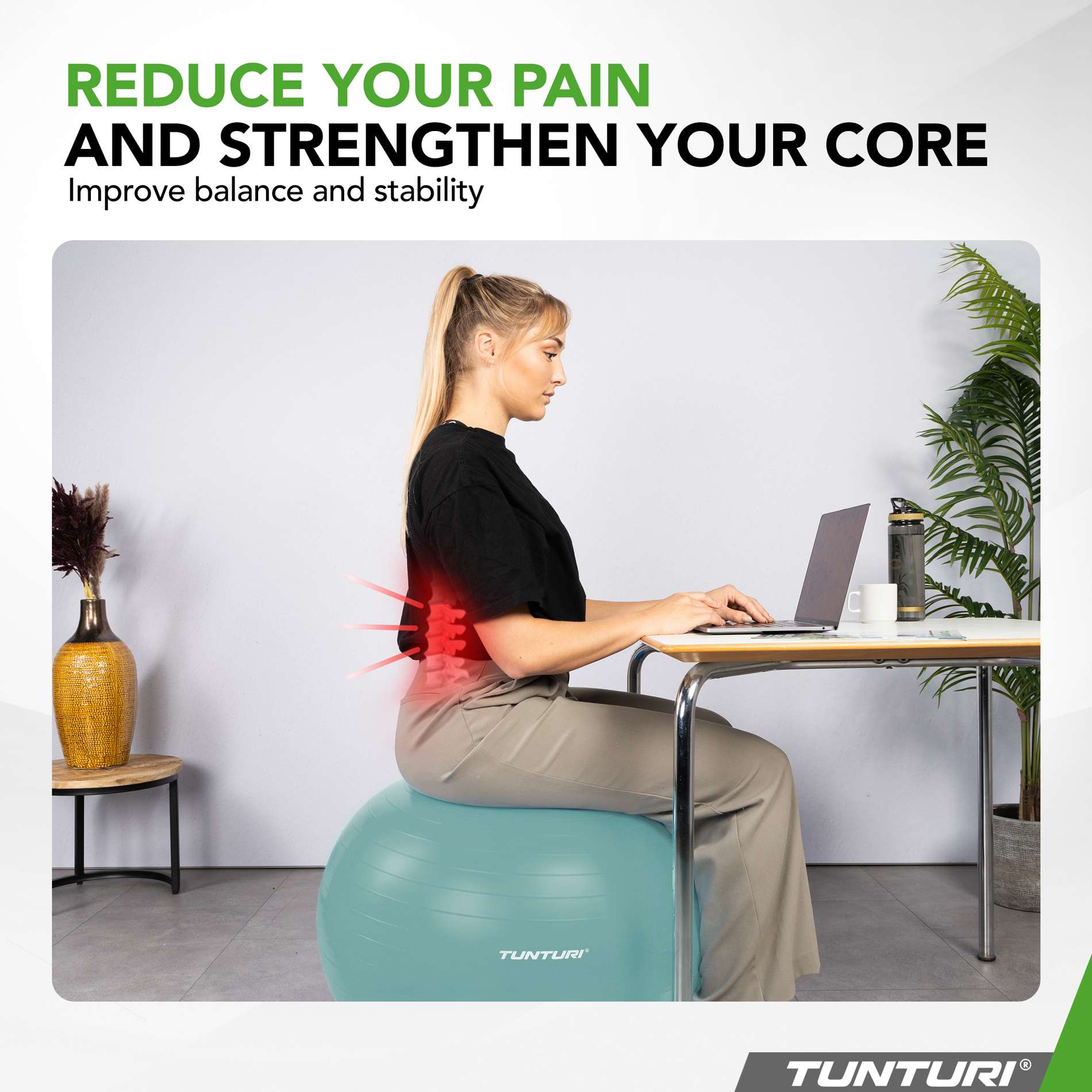 Võimlemispall TUNTURI Gymball 55cm, Anti-Burst, Mint