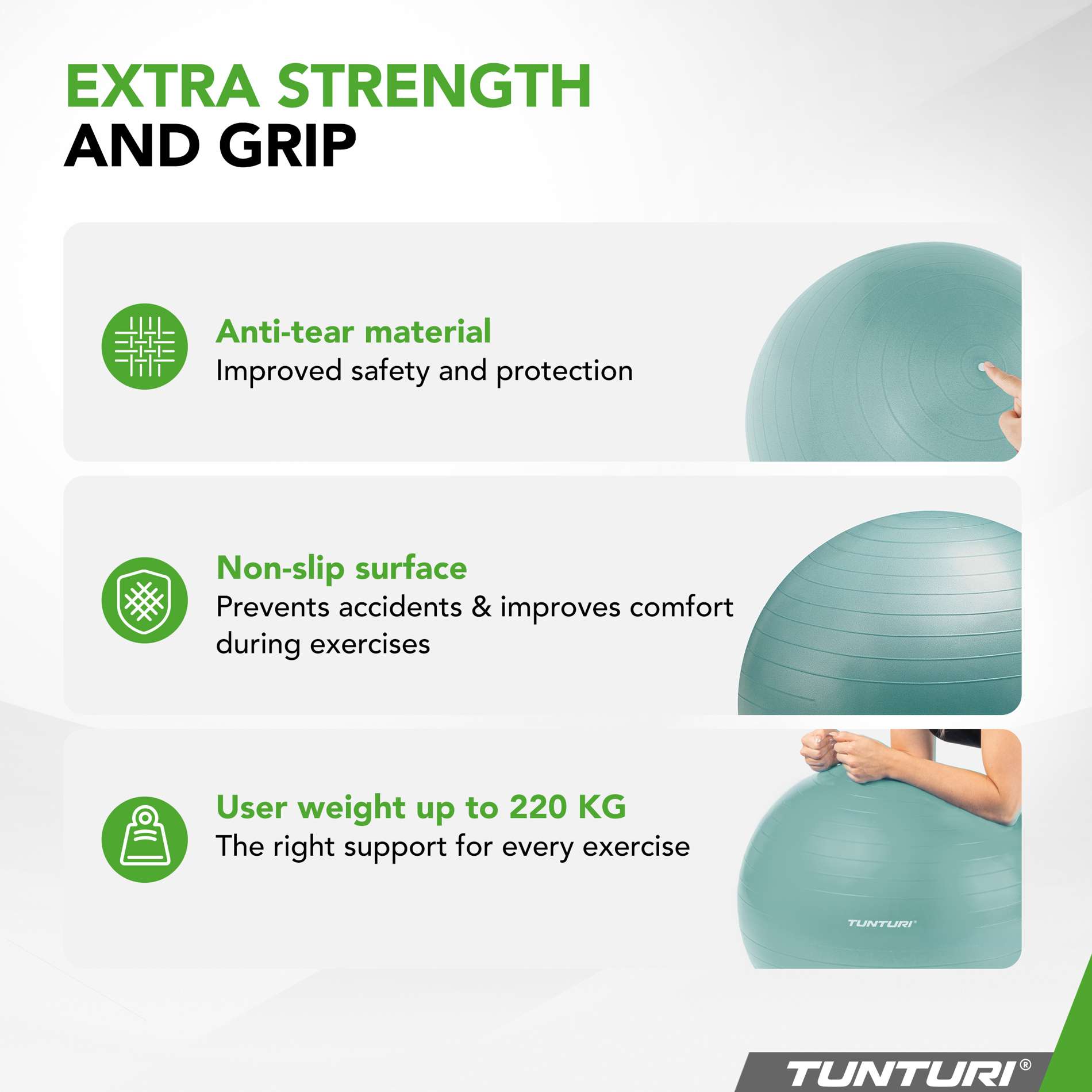 Võimlemispall TUNTURI Gymball 55cm, Anti-Burst, Mint