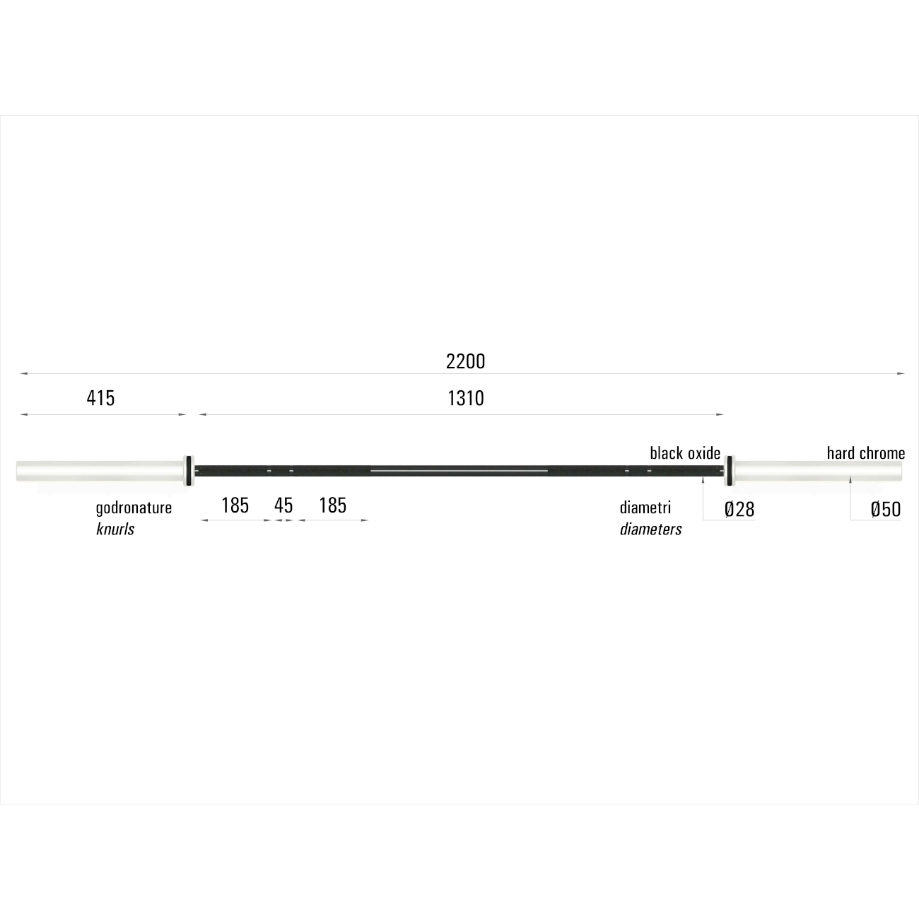 Tõstekang TOORX Olympic Barbell 220 cm, 50 mm