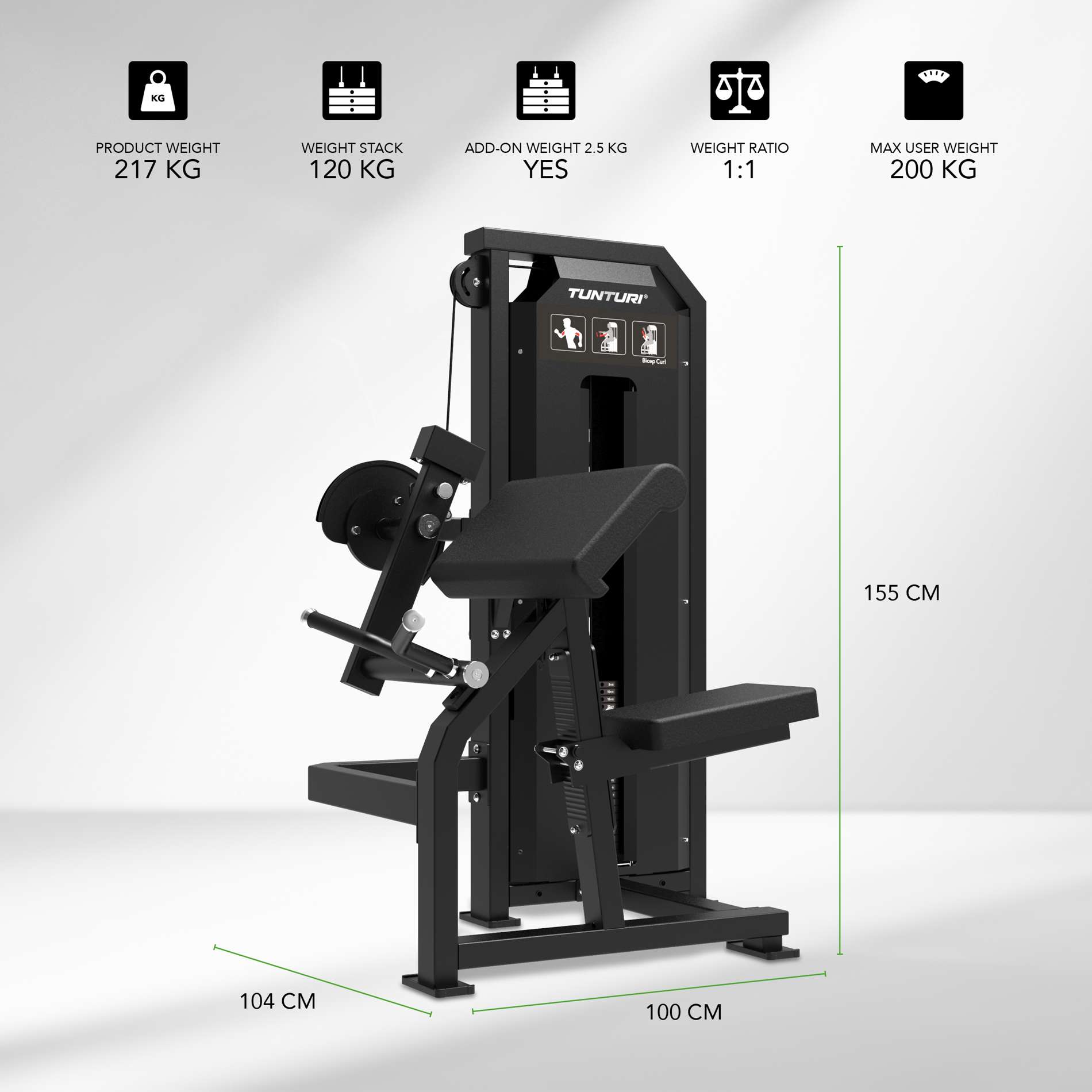 Jõujaam TUNTURI Platinum – Bicep Curl Strength Station – Selectorized – V-Series